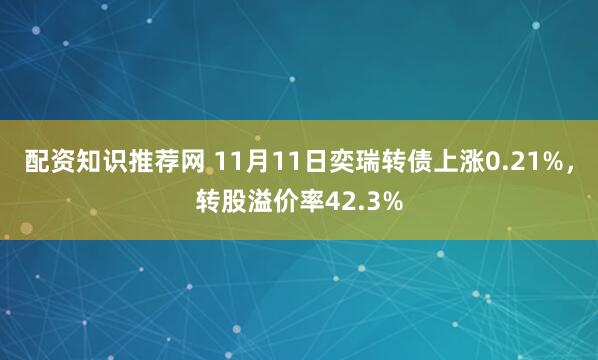配资知识推荐网 11月11日奕瑞转债上涨0.21%，转股溢价率42.3%